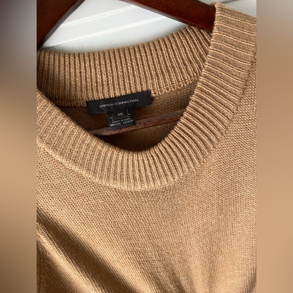 NWOT French Connection Babysoft Knit Camel Tan Balloon Sleeve Sweater Mini Dress - Picture 5 of 10